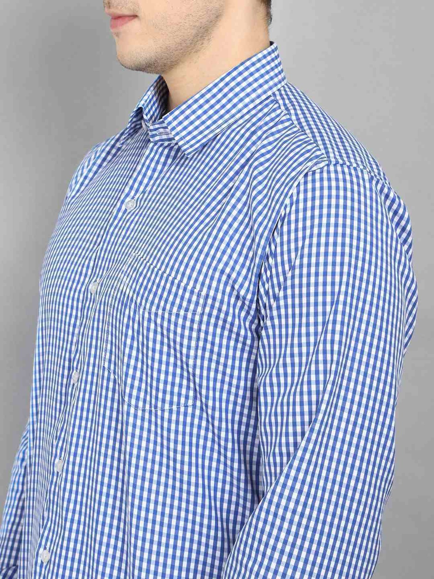 English Navy Blue Slim Fit Checks Shirt