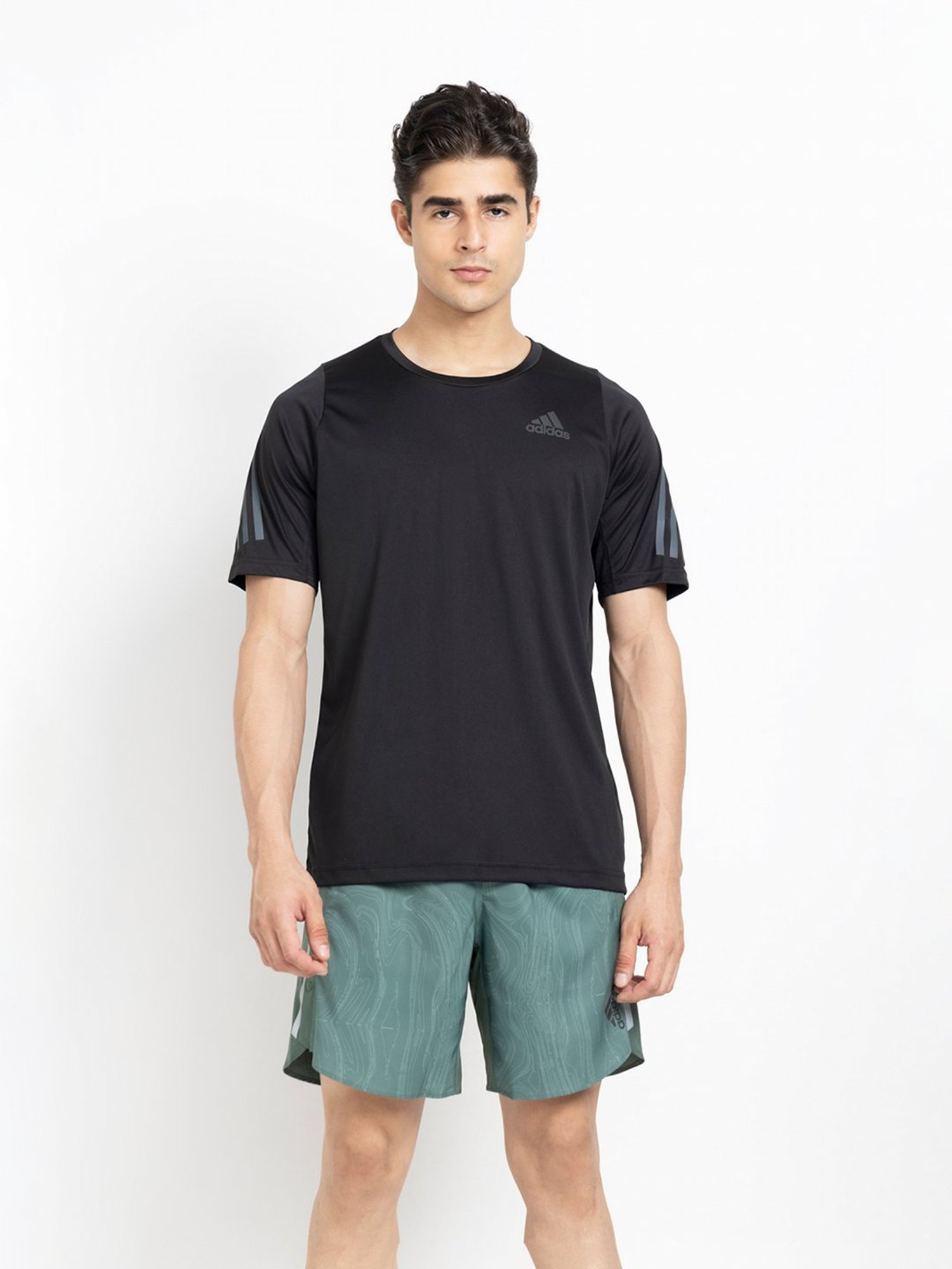 adidas Black Striped Round Neck T-Shirt