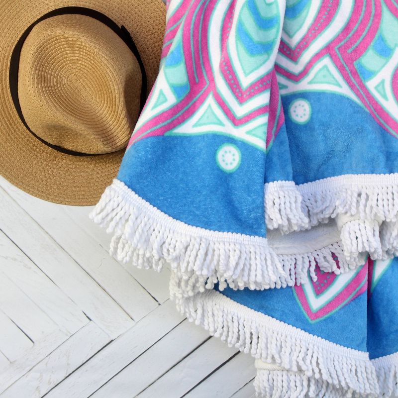 Round Mandala Beach Towel Pink/Blue - Sand & Surf