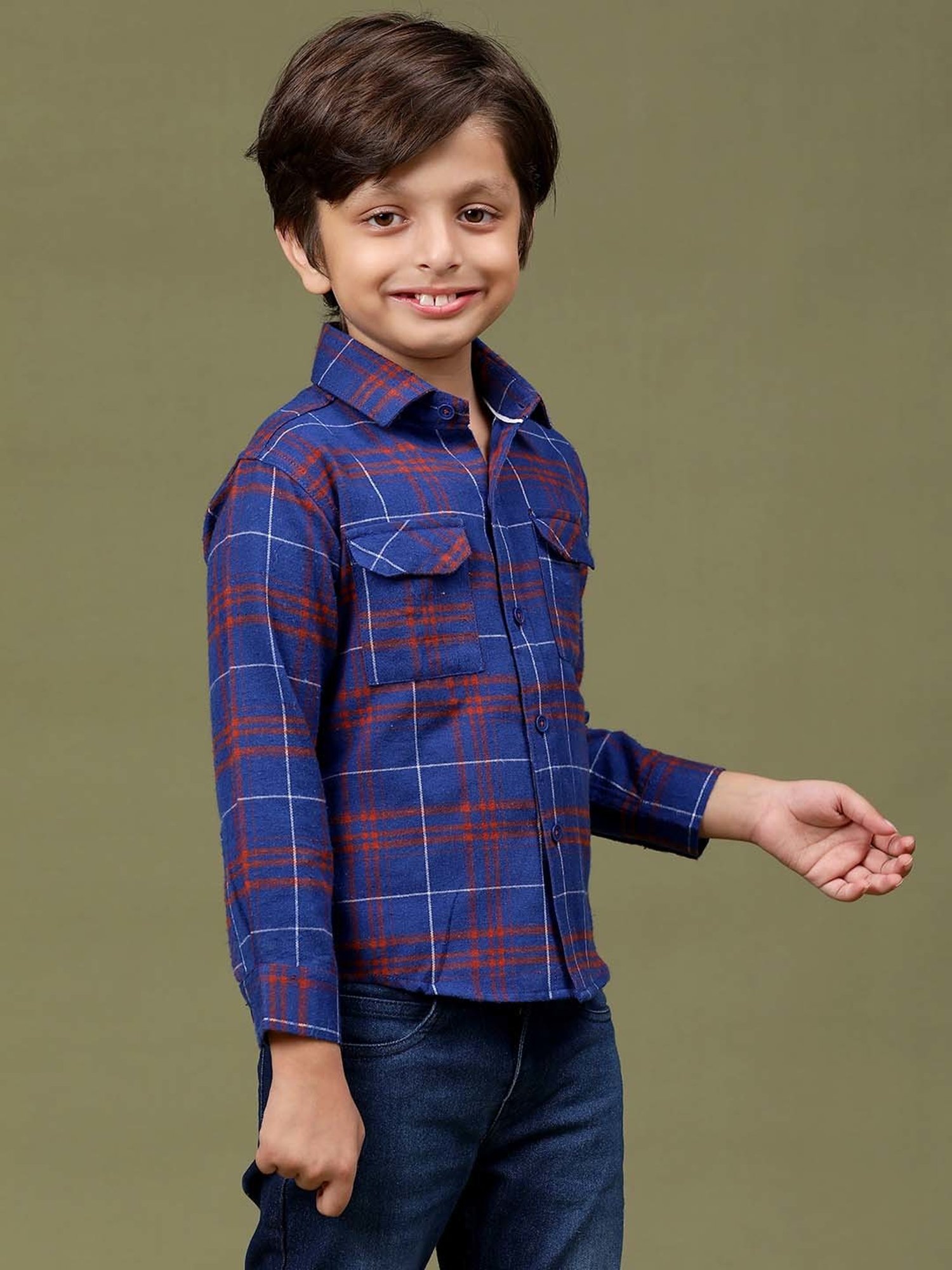 Tales & Stories Kids Royal Blue Chequered Full Sleeves Shirt