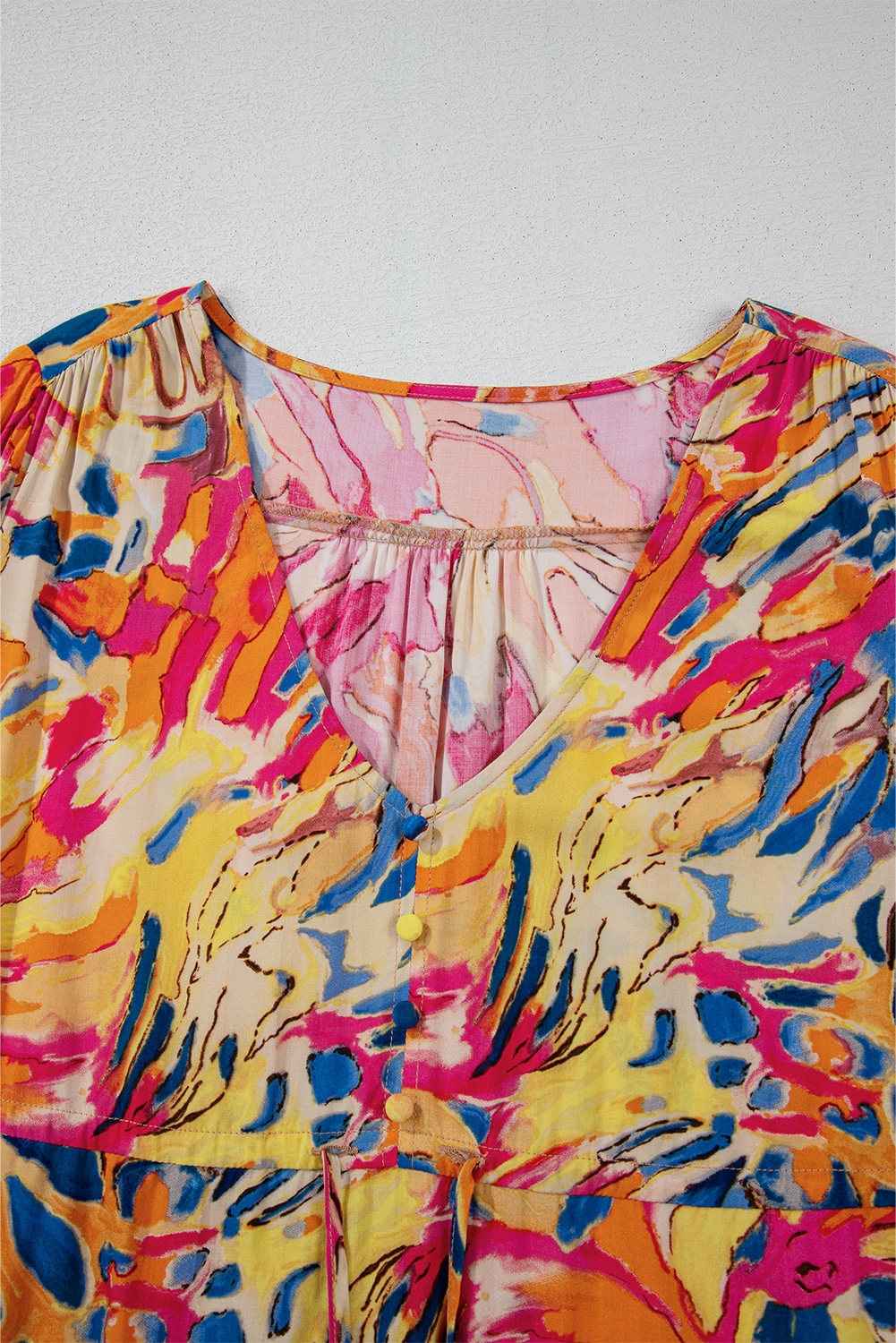 Multicolour Floral Print Split Neck Midi Dress