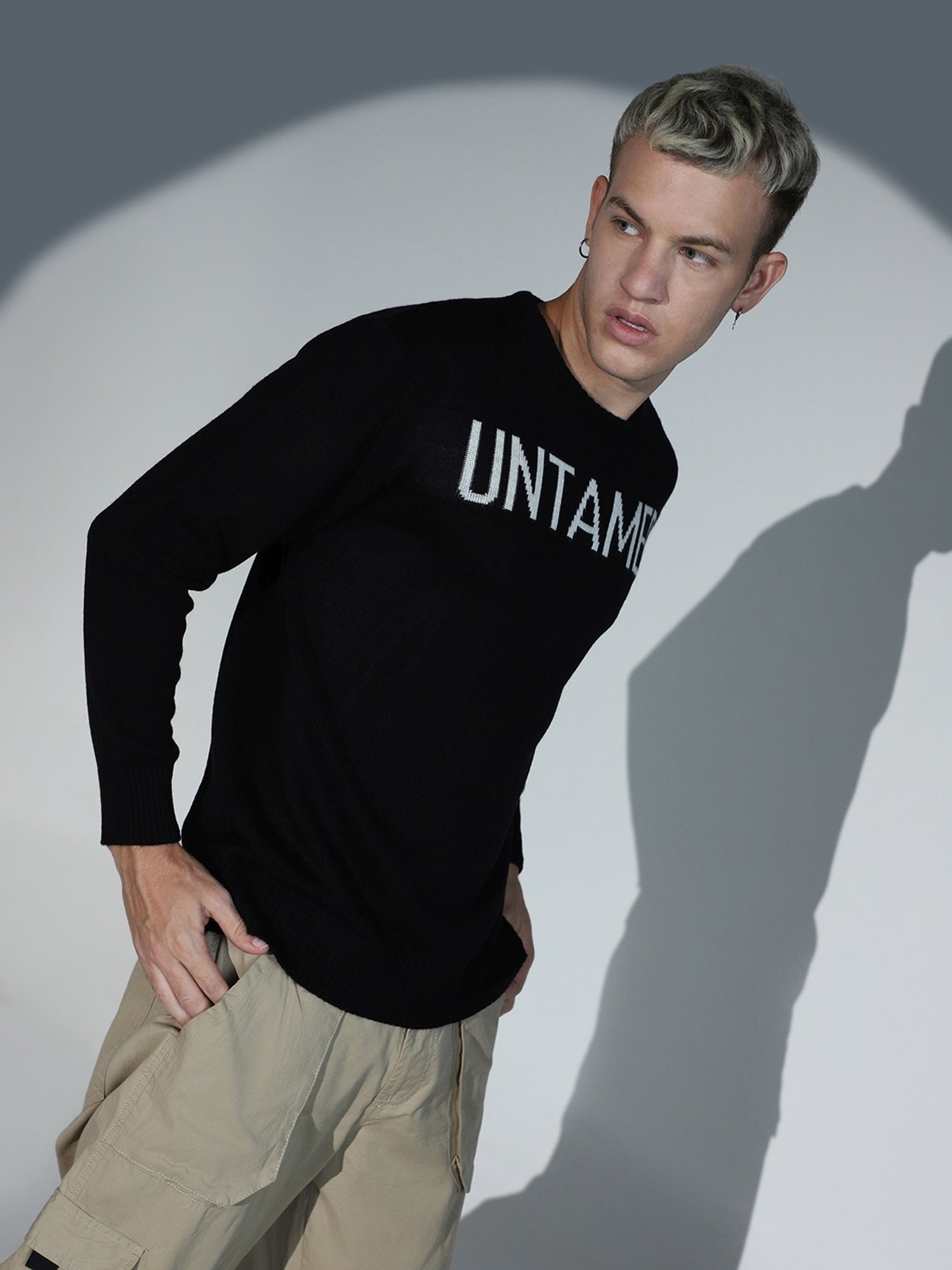 Hubberholme Black Regular Fit Self Pattern Sweater