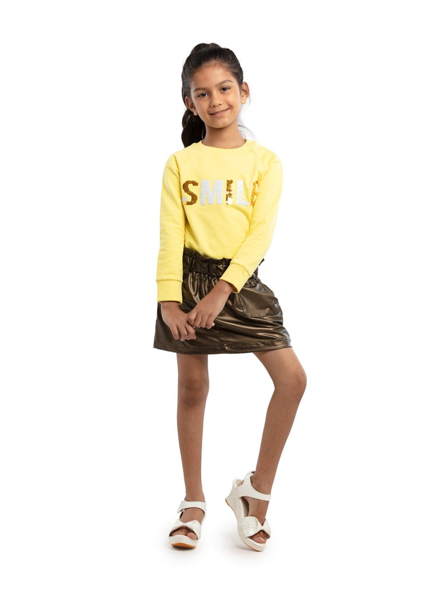 Under Fourteen Only Kids Golden Regular Fit Skirt