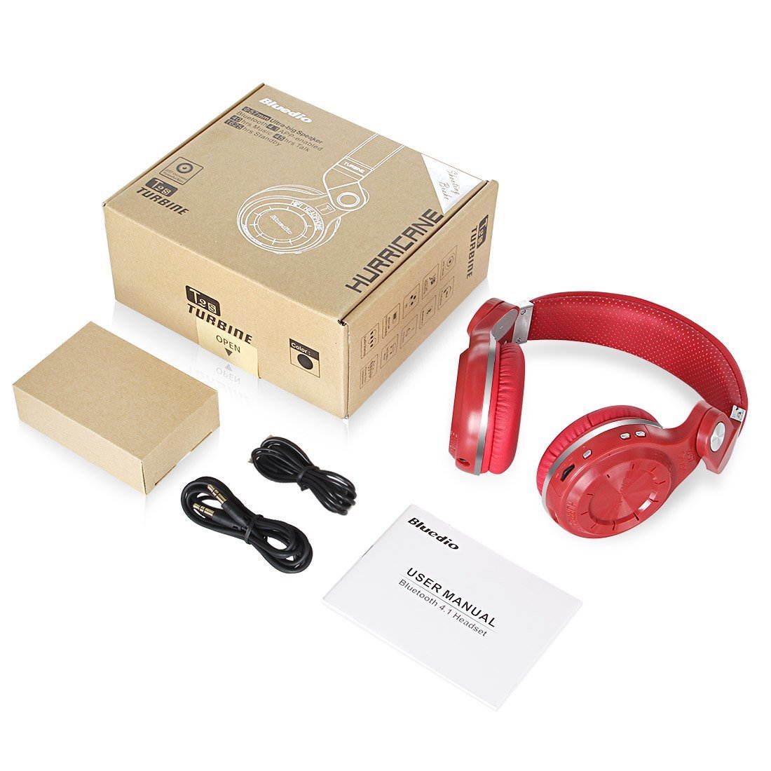 Bluedio T2s Turbine Bluetooth Wireless Stereo Headphones with Microphone 57mm Drivers Rotary Folding(Red)
