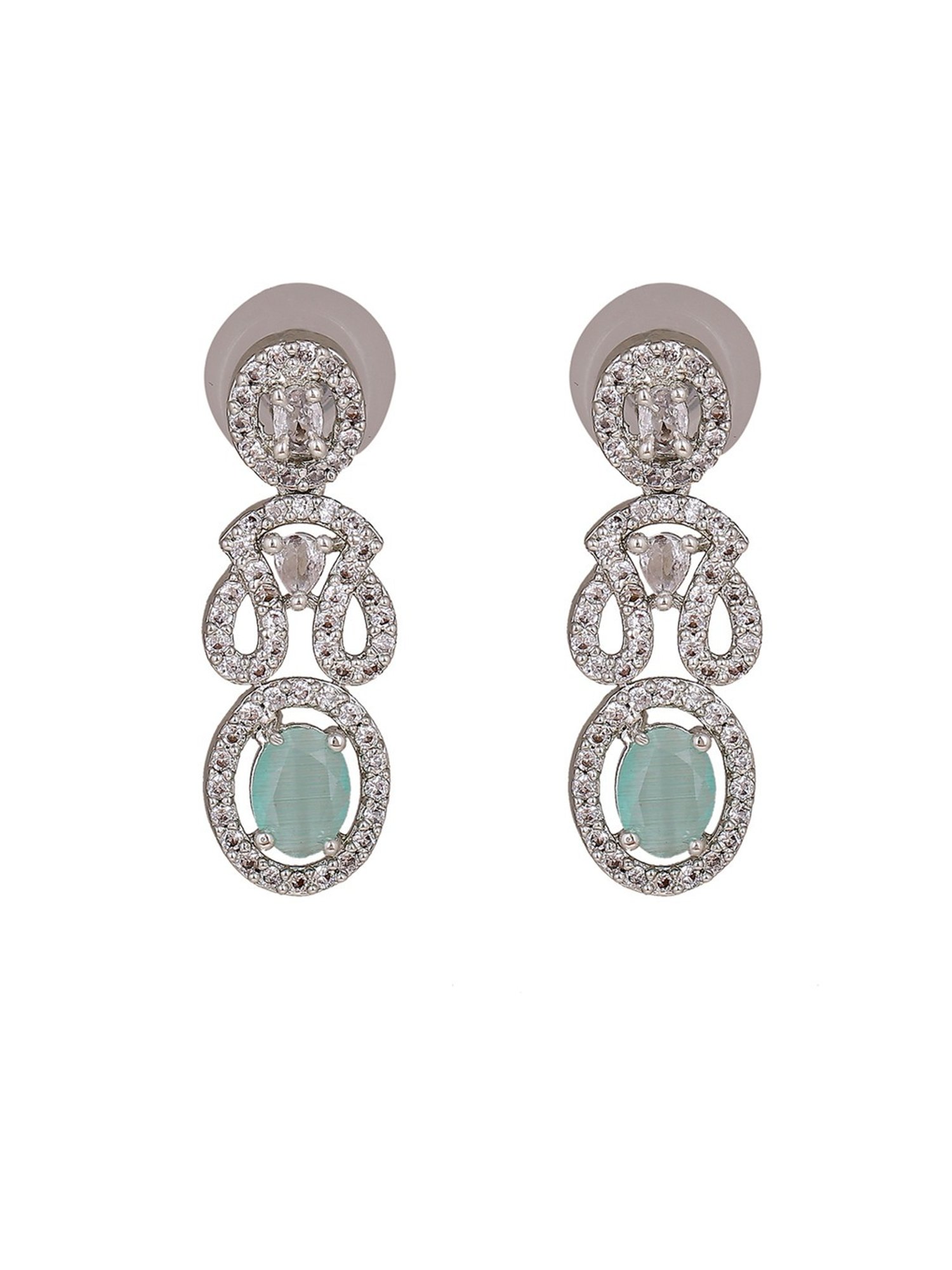 Estele Rhodium-Plated CZ Splendid Dangler Earrings