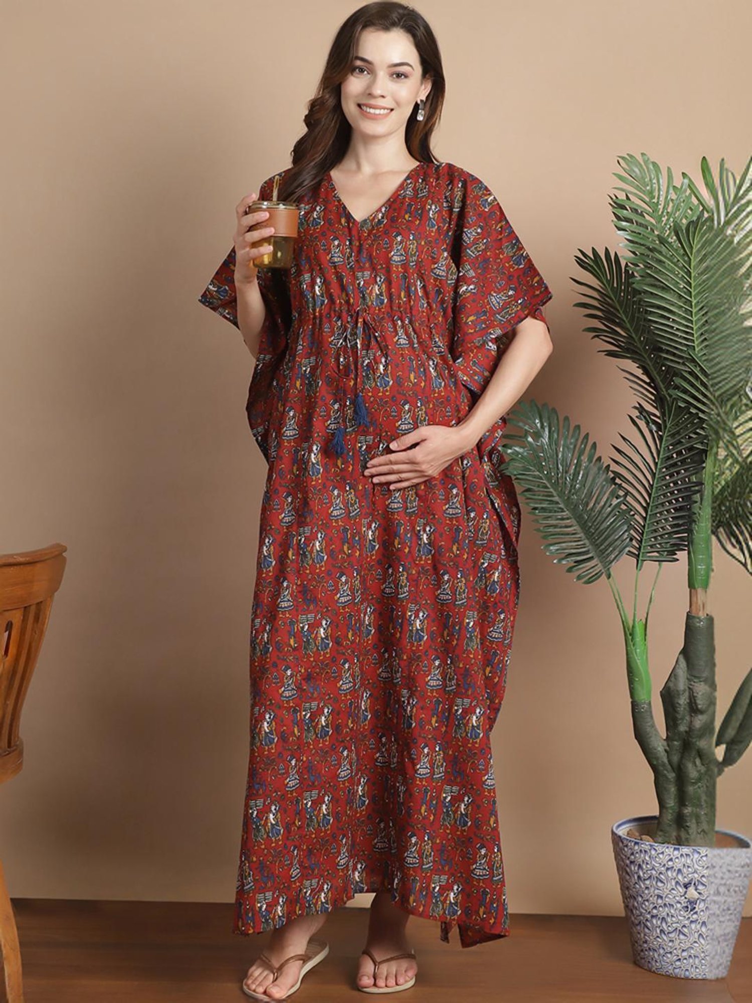 Secret Wish Maroon Cotton Printed Kaftan