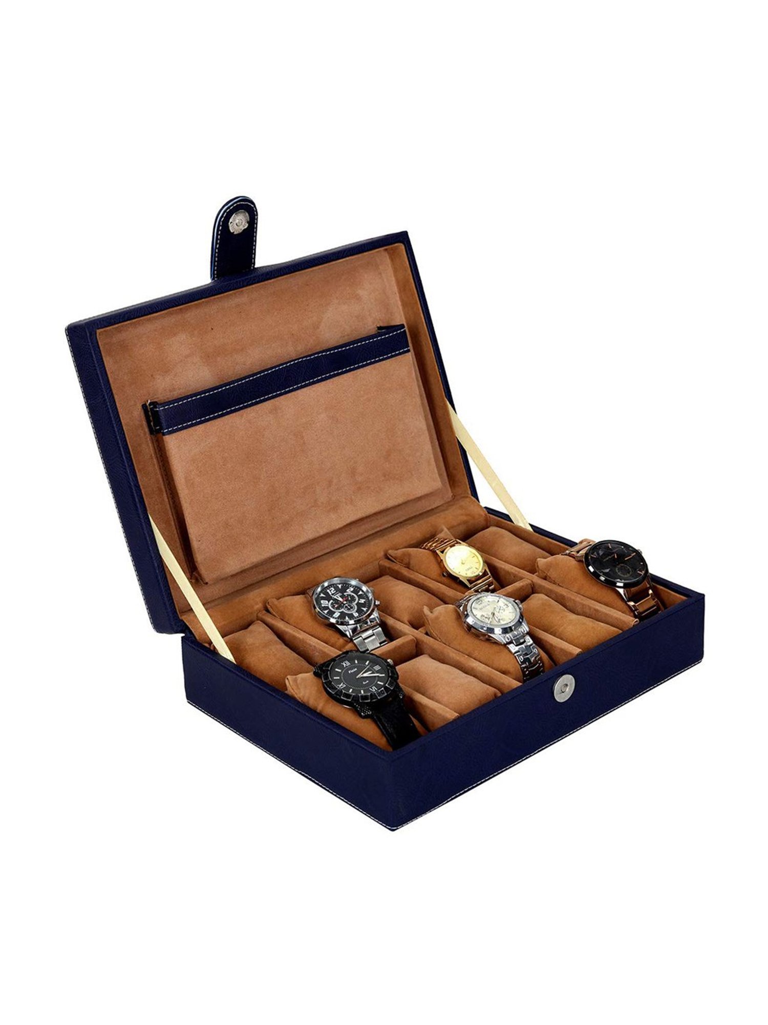 Leather World Blue Watch Box Holder Organizer Case in 10 Slots