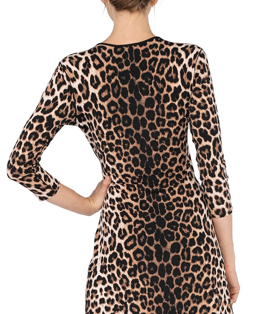 Eva Varro V-Neck 3/4 Sleeve Faux Wrap Cheetah Print Dress