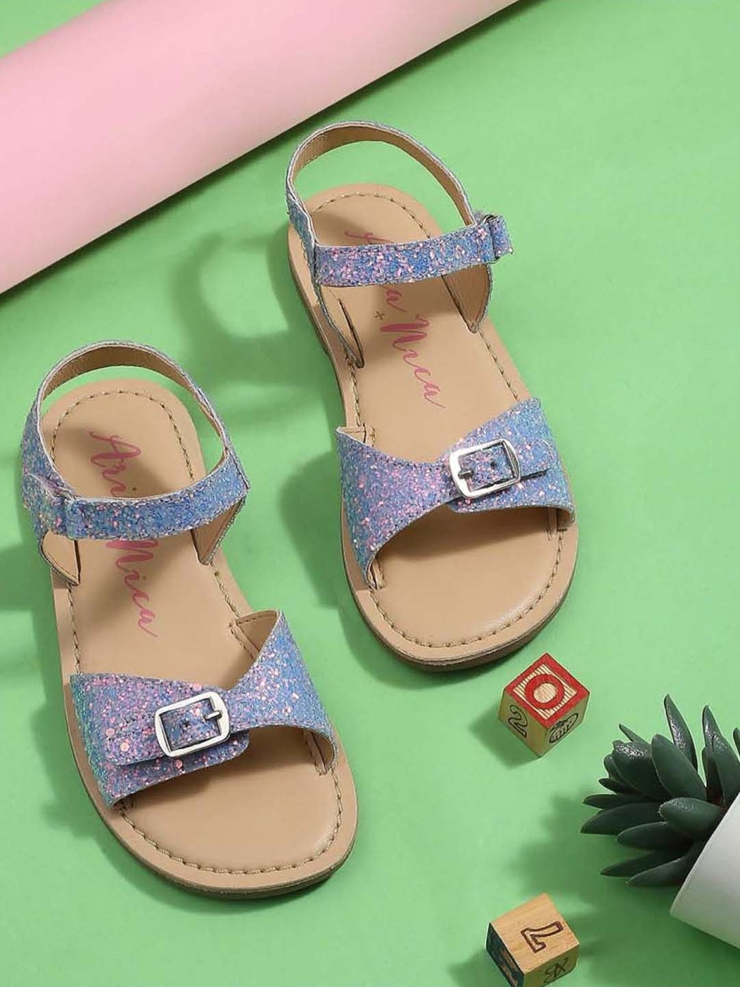 Aria Nica Kids Sassy Lilac & Beige Ankle Strap Sandals
