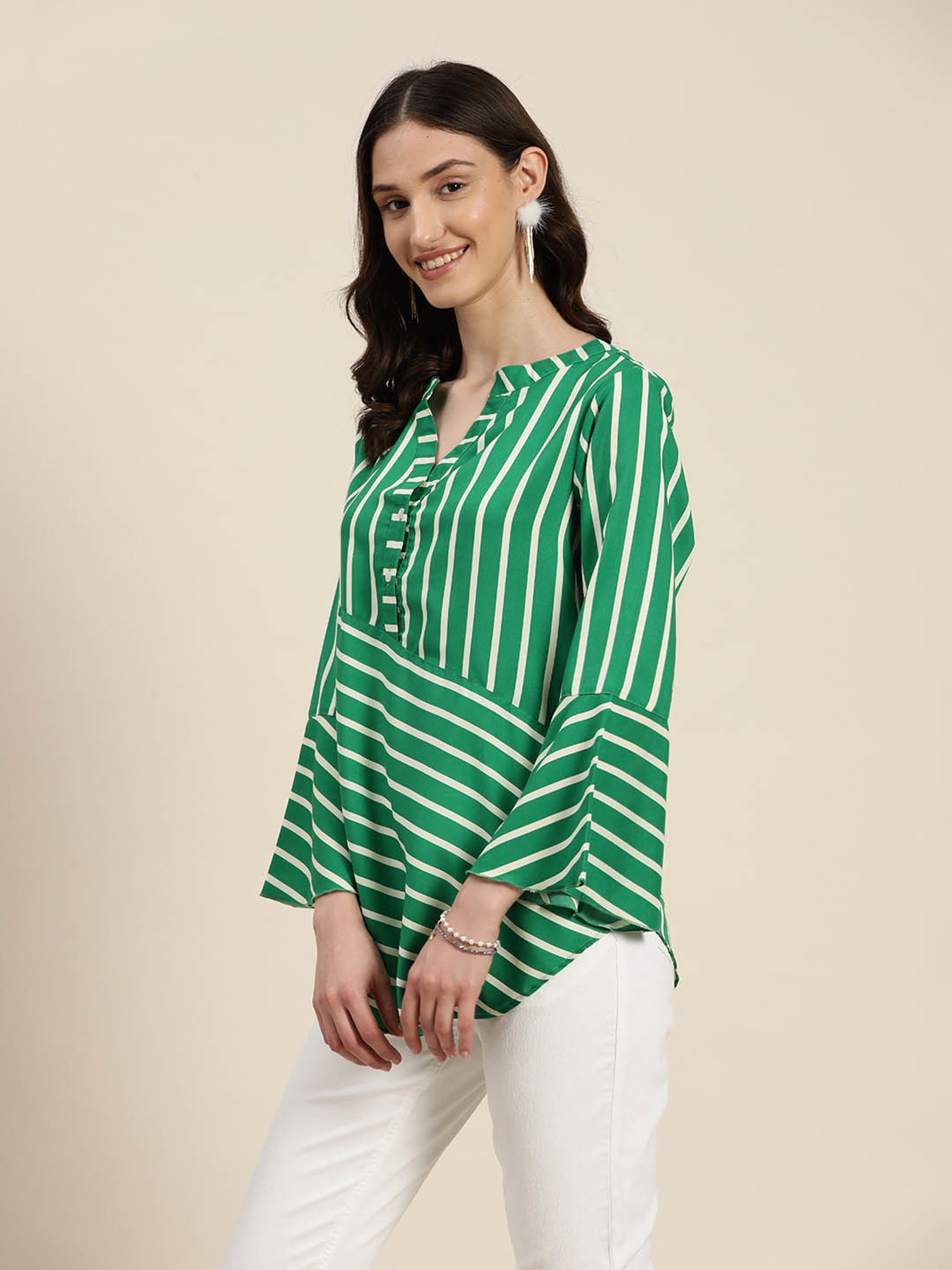Qurvii Green Striped Top