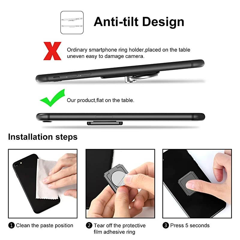 Cell Phone Ring Holder Stand 360&deg; Rotation Universal Finger Ring Kickstand with Metal Phone Ring Grip for Magnetic Car Mount Compatible with All Smartphone iPad Tablet 2 Pack