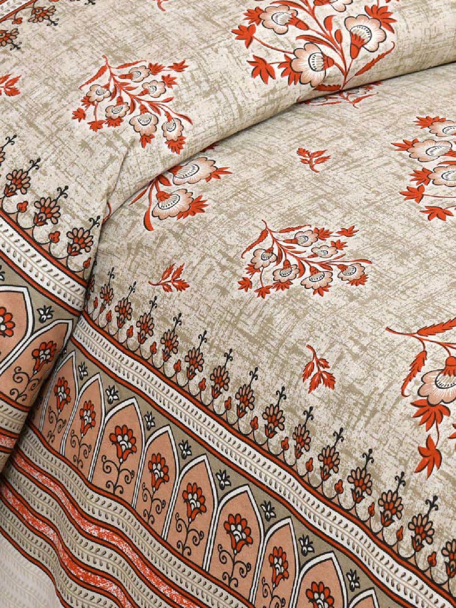 JaipurFabric Brownish 180 TC 100% Cotton Floral Double Bedsheet with 2 Pillow Covers