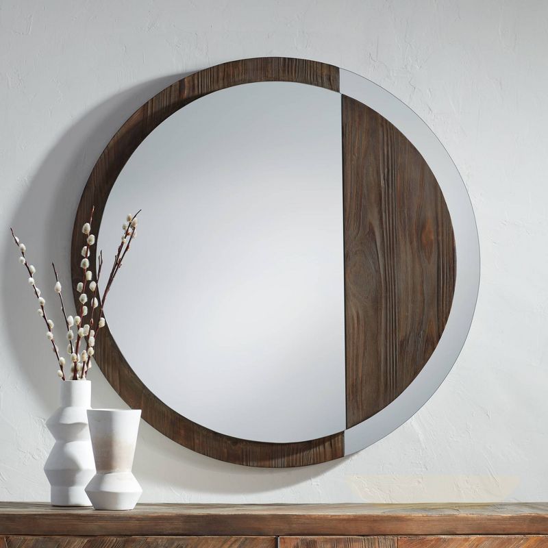 Uttermost Julimar Brown Wood 34" Round Wall Mirror