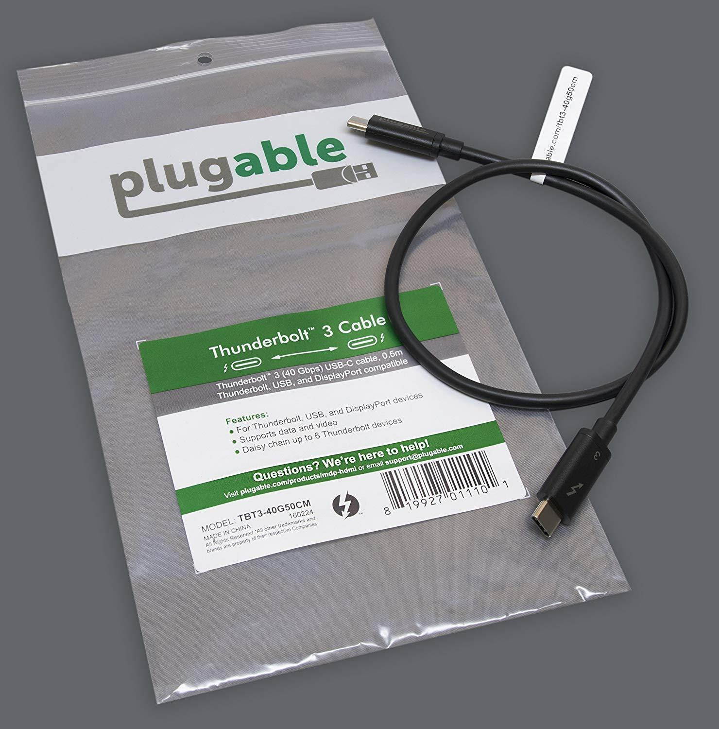 [Certified] Plugable Thunderbolt 3 40Gbps USB-C Cable (1.65'/0.5m, 3A/60W, Thunderbolt and USB Compatible)