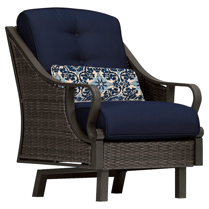 Venture 4pc All-Weather Wicker Patio Chat Set w/Fire Pit - Navy Blue - Hanover