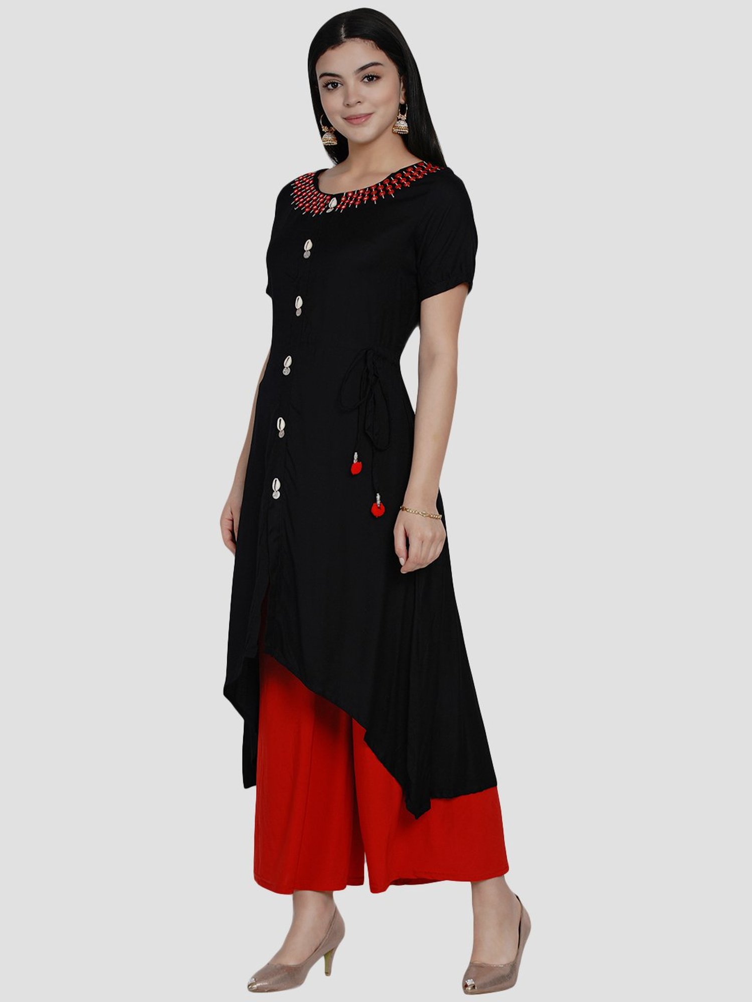Women Republic Black Embroidered A Line Kurta