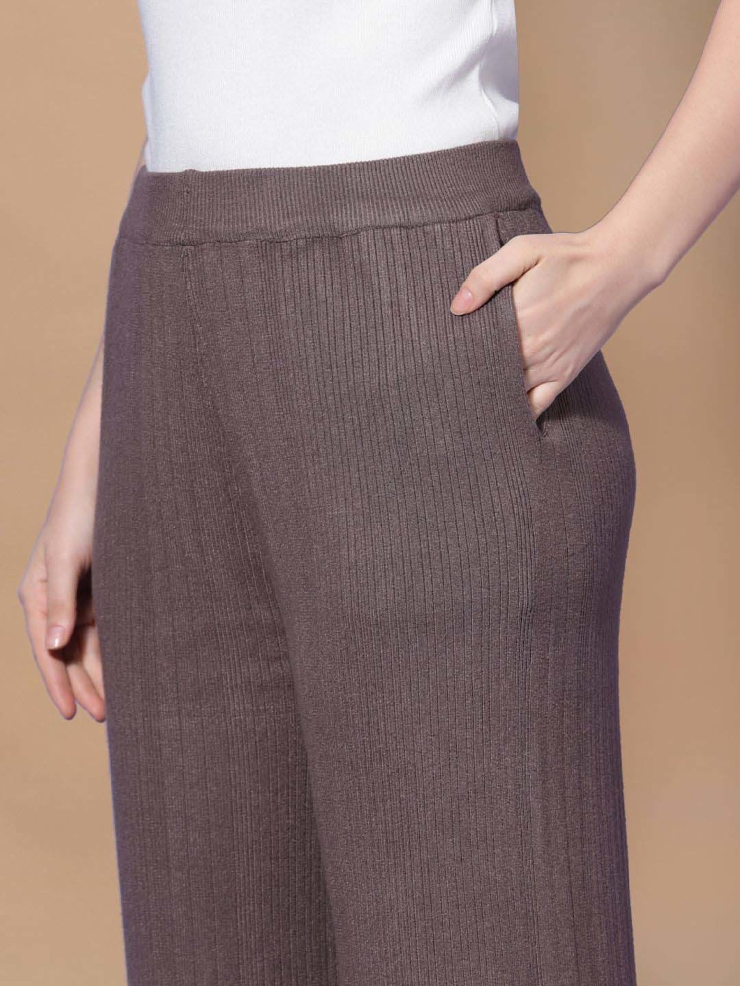 Mafadeny Brown Self Pattern Palazzos