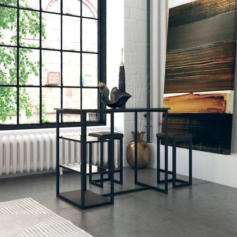 3pc Emelie Metal Pub Set With Faux Marble Top Black - Cosmoliving By Cosmopolitan