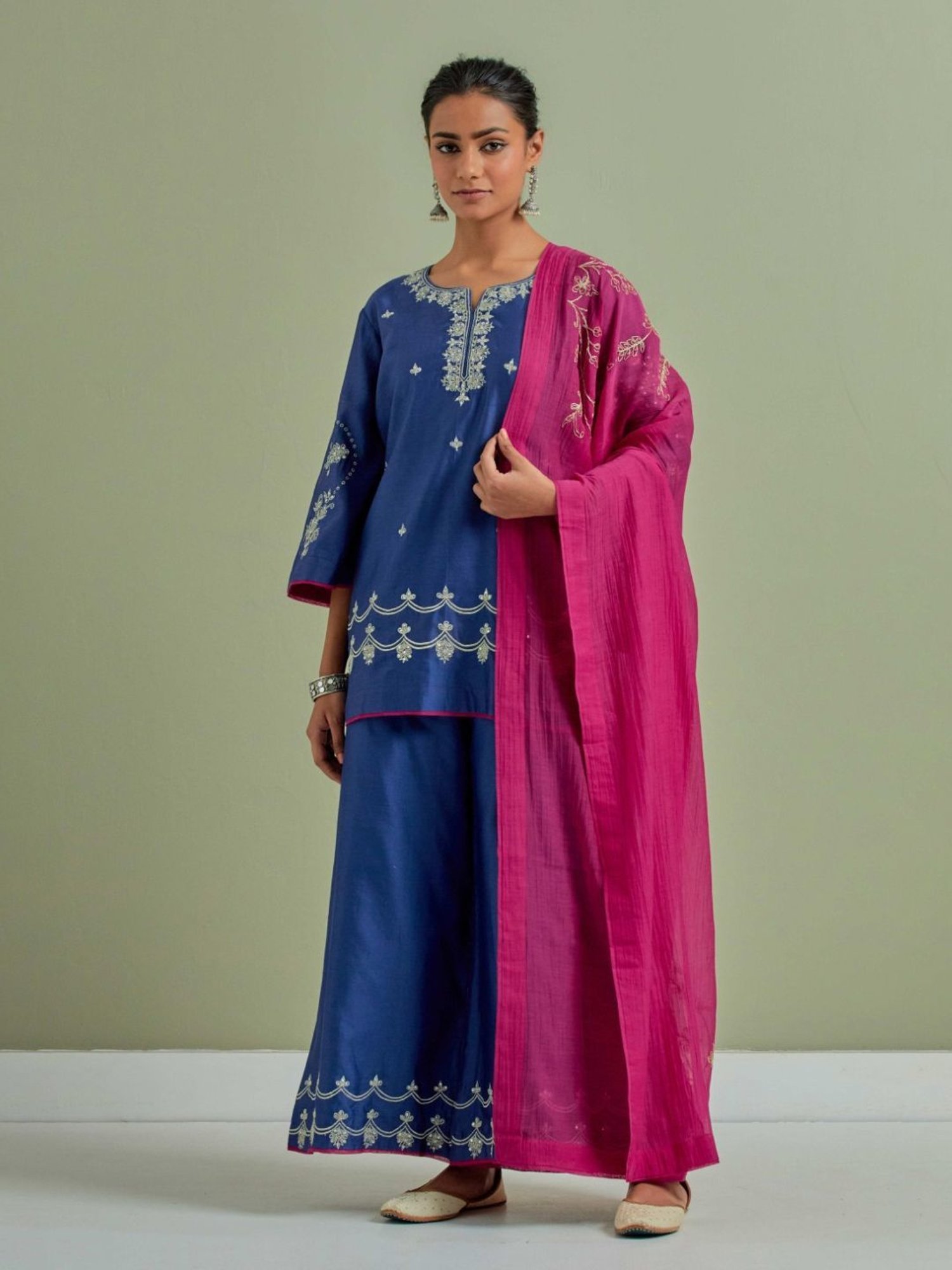 Priya Chaudhary Blue Qainat Embroidered Chanderi Silk Kurta with Palazzo