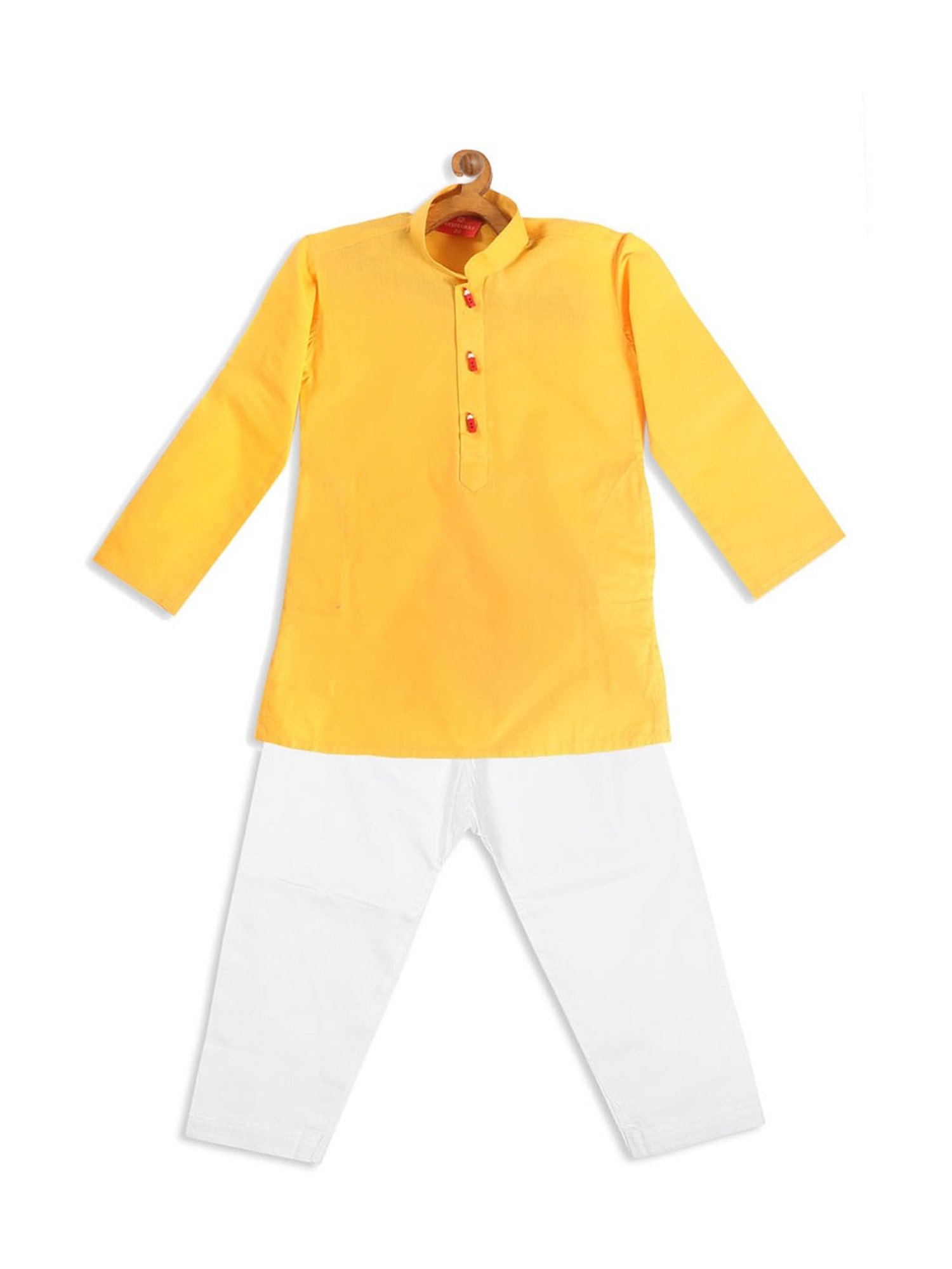 VASTRAMAY SISHU Yellow & White Cotton Straight Fit Kurta Set
