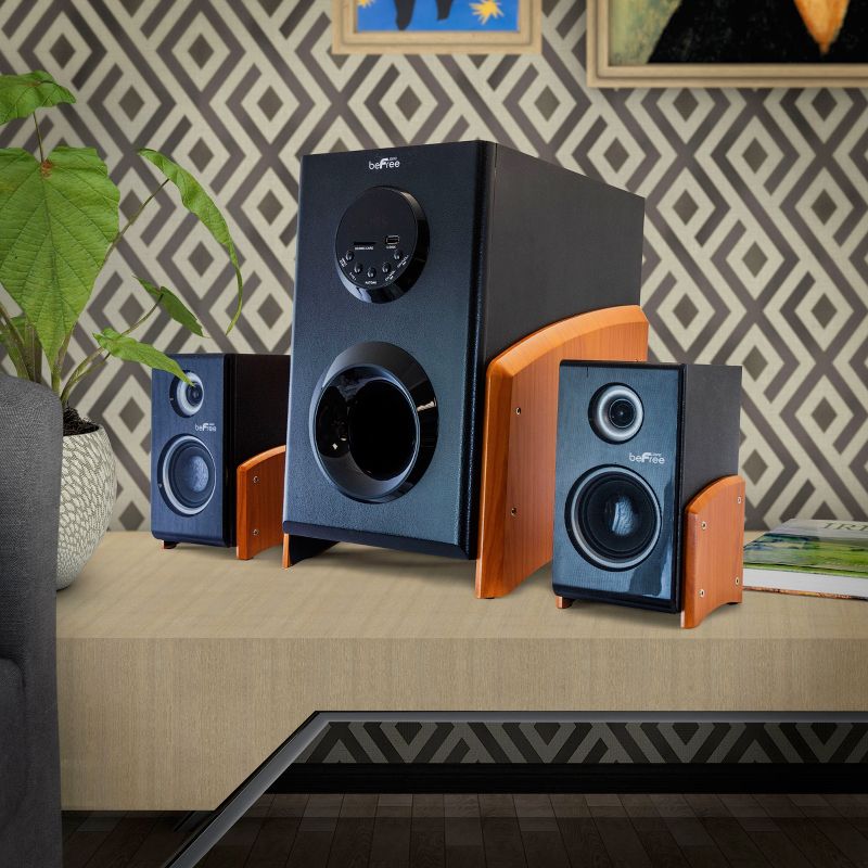 beFree Sound 5.1 Channel Bluetooth Surround Sound Speaker System in Wood
