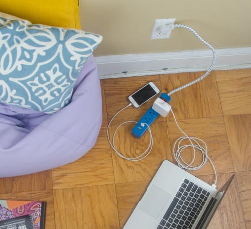 Bright-Way Grounded Power Strip - 3 Outlet, 2 USB - Blue