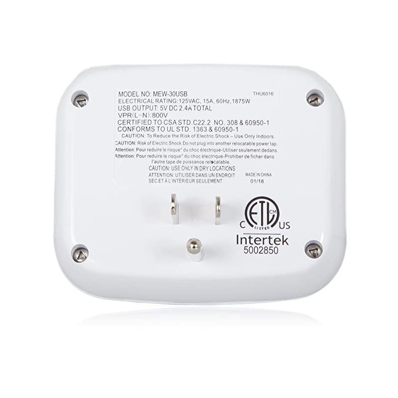 3 Outlet Dual USB Grounded Adaptor Plug 24A Port 490 Joules Surge Protector