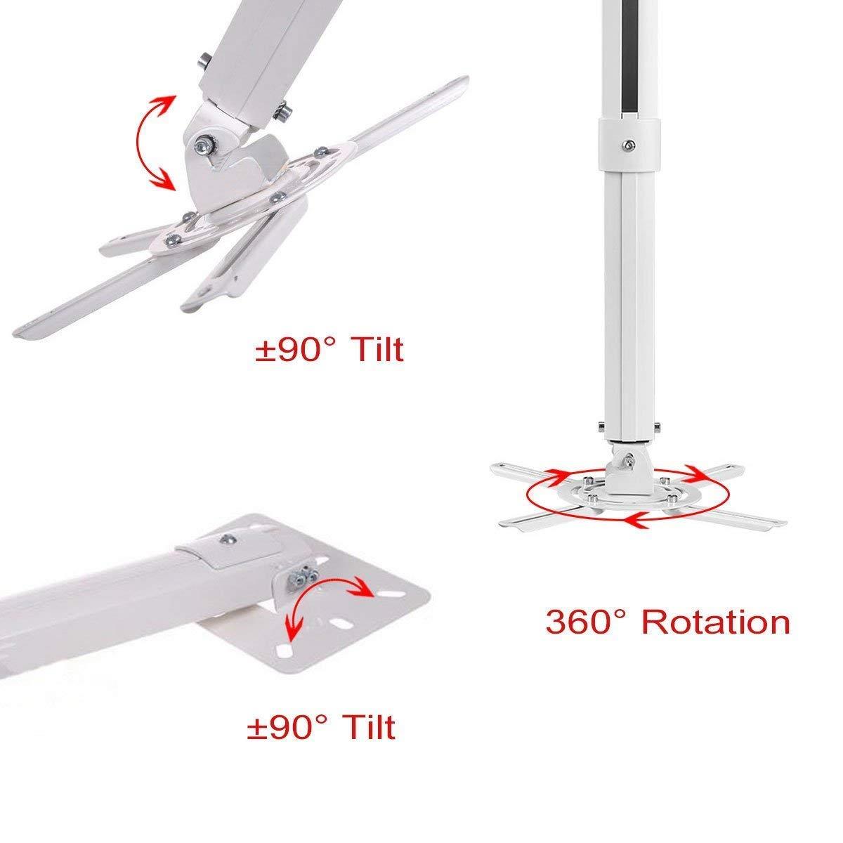 Suptek White Universal Projector Ceiling Mount Bracket Fits Flat Sloped Ceiling Height Adjustable Extendable Length LCD/DLP Projectors (PR05)