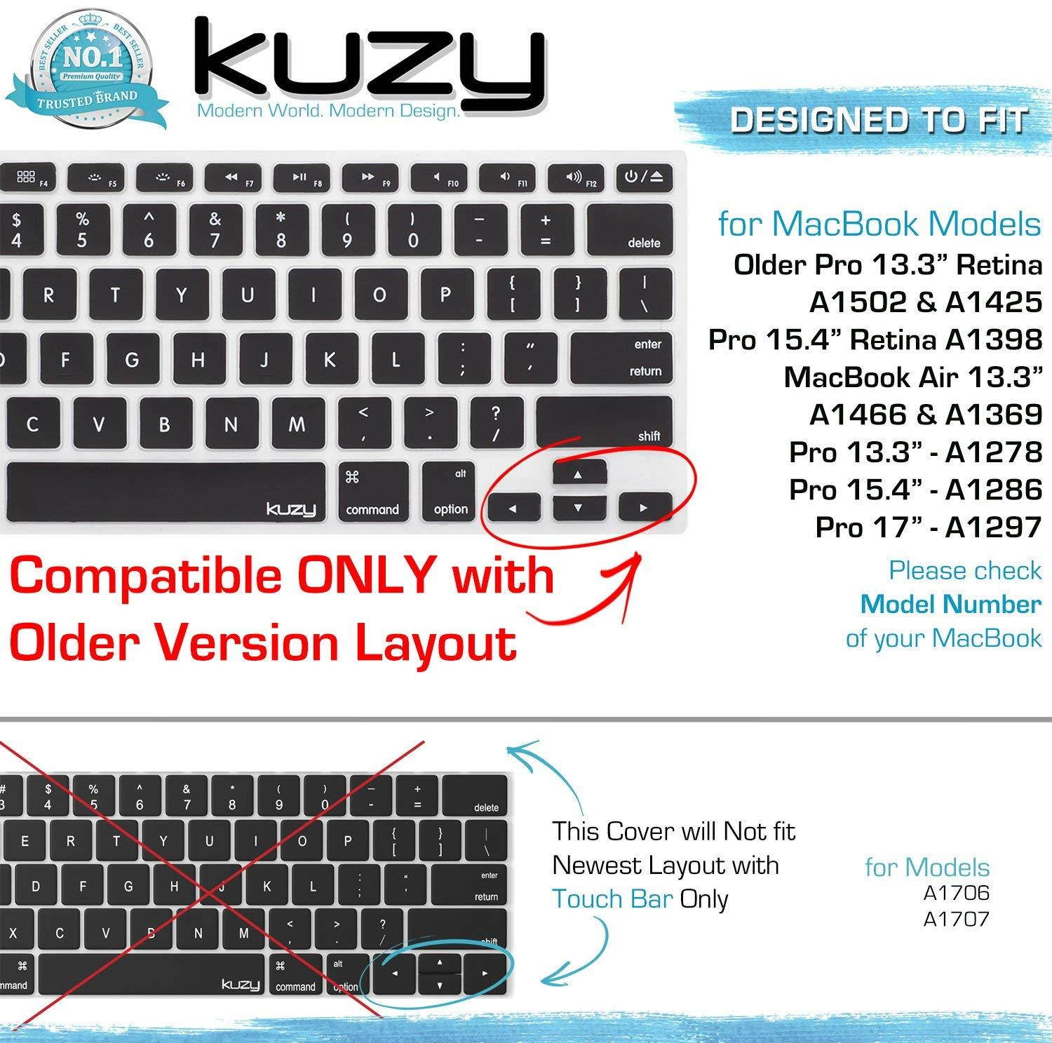 Kuzy BLACK Keyboard Cover Silicone Skin for MacBook Pro 13" 15" 17" (with or w/out Retina Display) iMac and MacBook Air 13" - Black