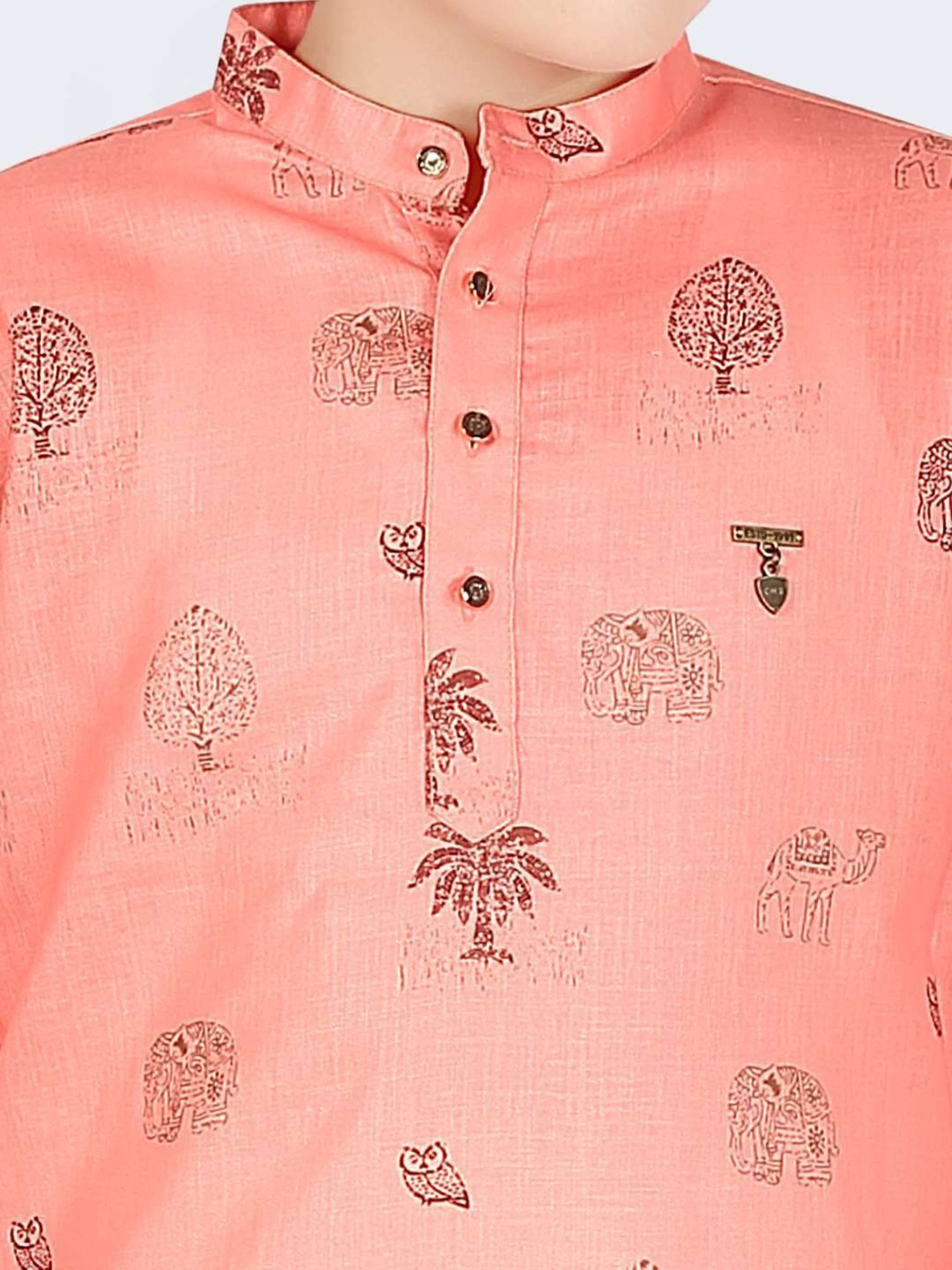 Cavio Kids Pink & White Cotton Printed Full Sleeves Kurta Set