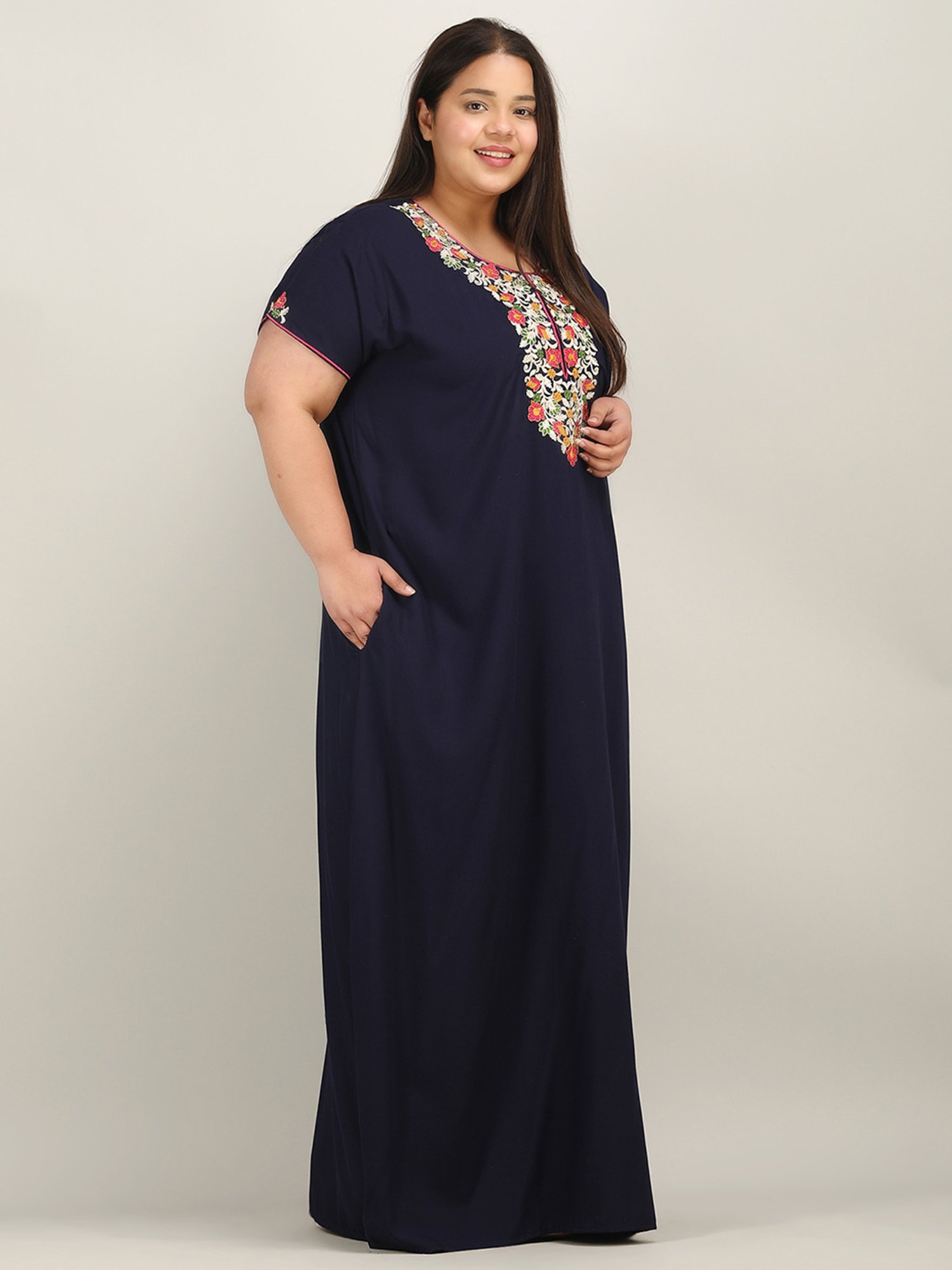 KOI SLEEPWEAR Navy Embroidered Night Gown