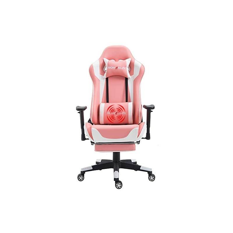 Gaming Chair Large Size High-Back Ergonomic Racing Seat with Massager Lumbar Support and Retractible Footrest PU Leather 90-180 Degree Adjustment of backrest Thickening sponges (YK-6008-PINK)