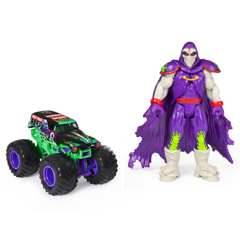 Monster Jam Official Grave Digger 1:64 Scale Monster Truck and 5" Grim Creatures Action Figure - Metallic Purple