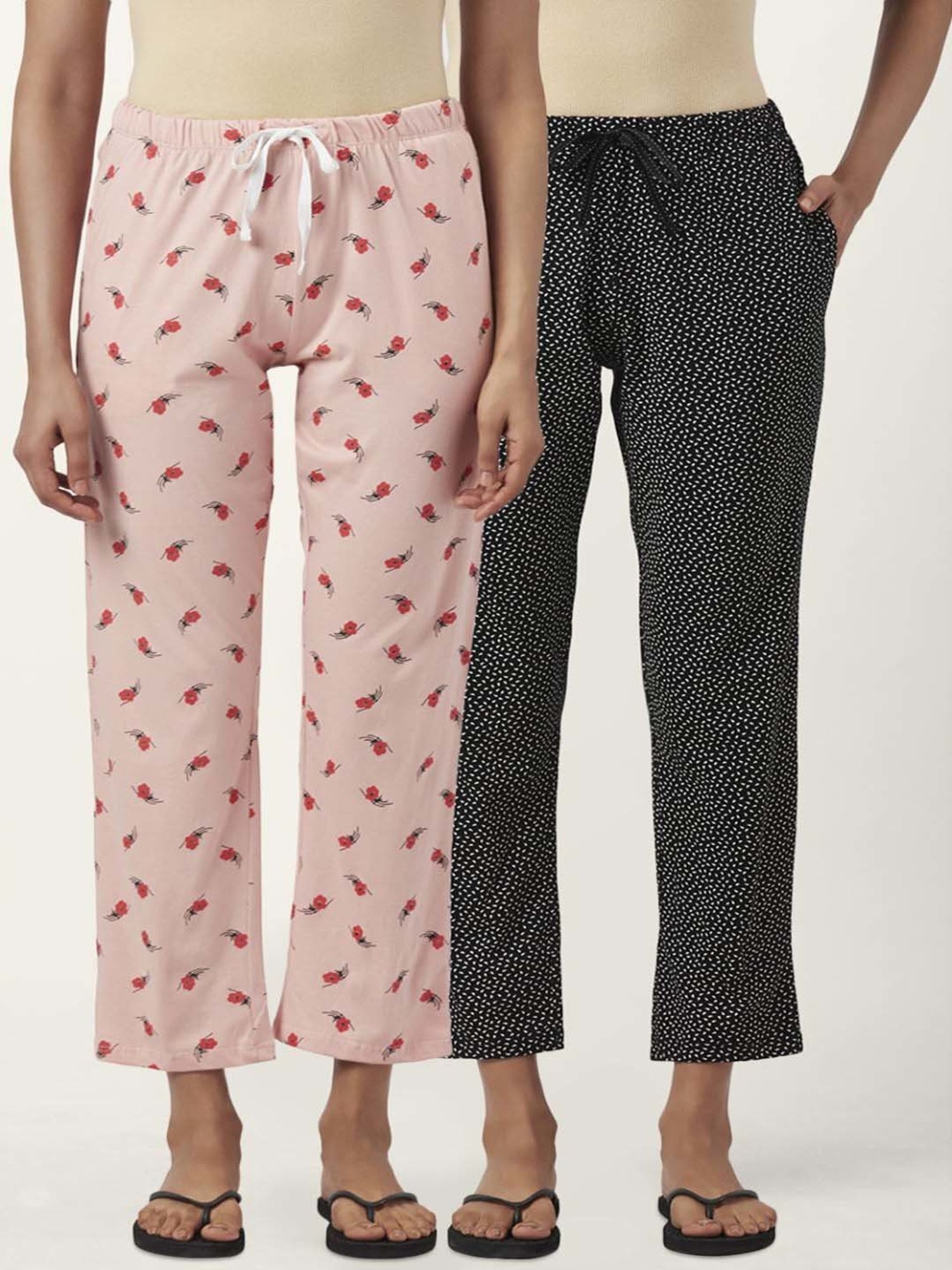 Dreamz by Pantaloons Pink Black Cotton Printed Pyjamas