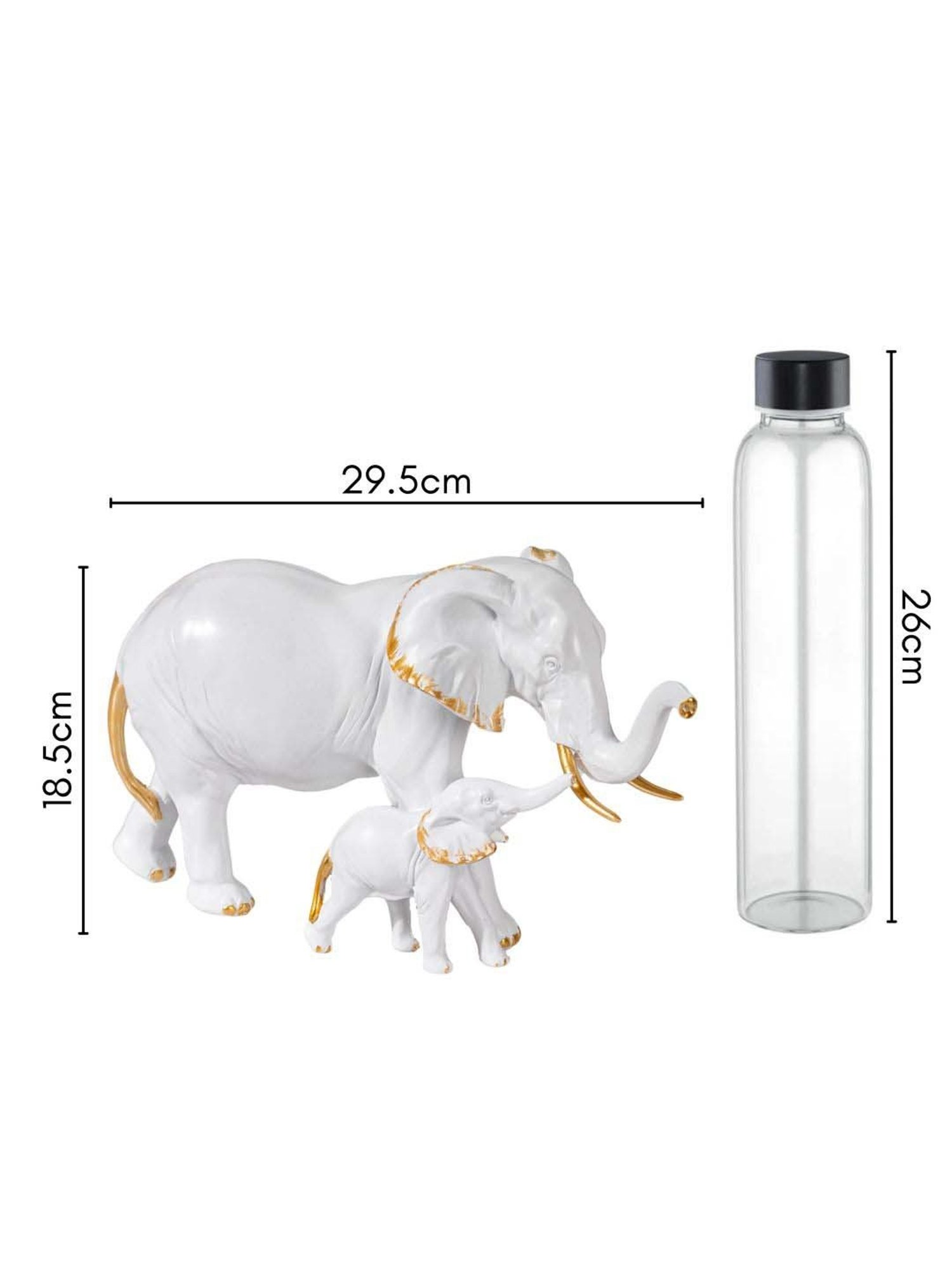 Nestasia Artisanal Resin Made White With Golden Detailing Mother Elephant With Baby Showpiece