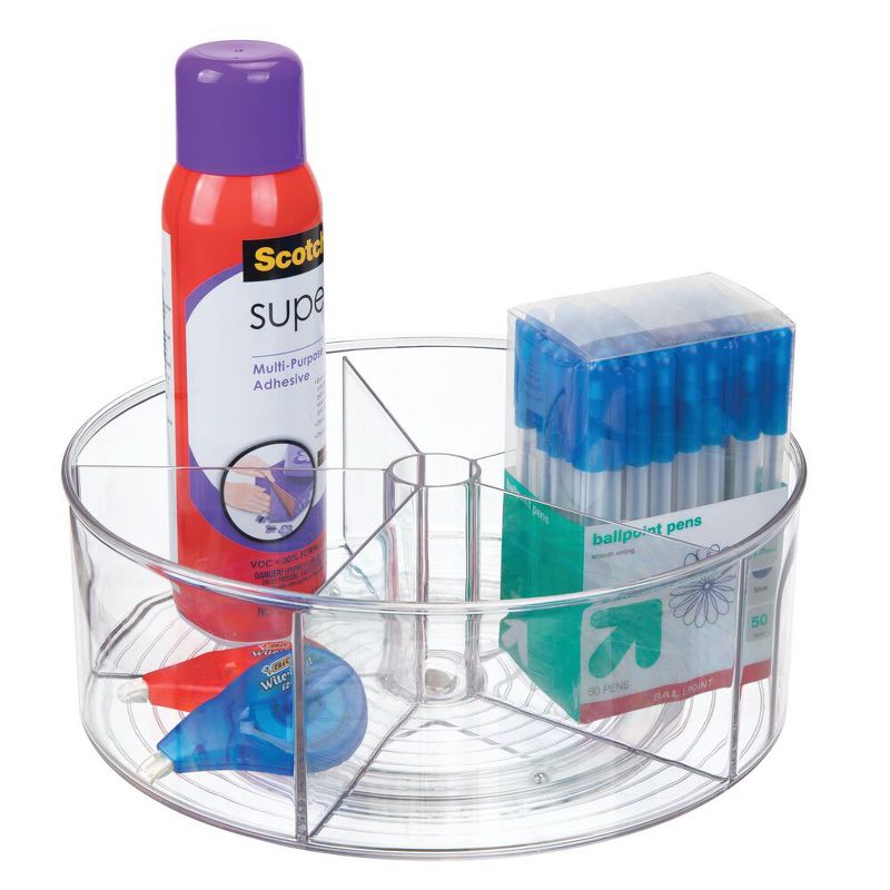 mDesign Plastic Divided Storage Turntable for Office, 11.5" Round, 4 Pack, Clear