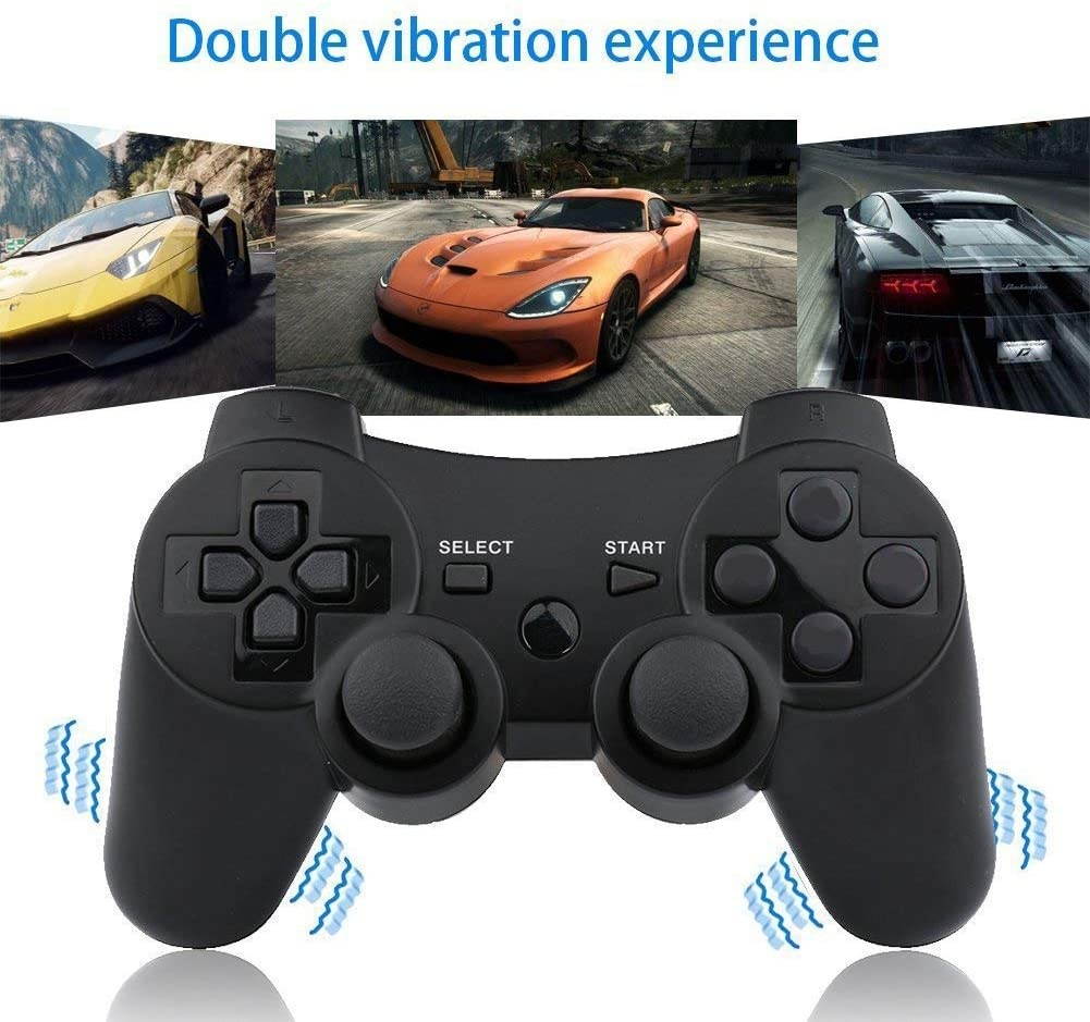 Controllers for PS3 Playstation 3 Dual Shock, Wireless Bluetooth Remote Joystick Gamepad for Six-axis with Charging Cable (Pack of 2, BlueFlash and StarrySky)