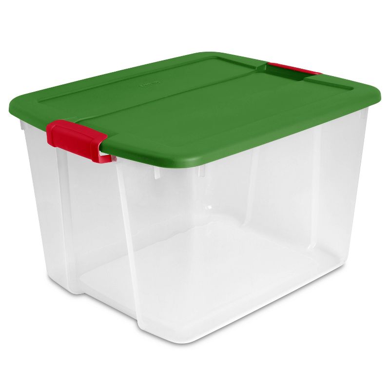 Sterilite 66qt Latching Bin Green Lid and Red Latch