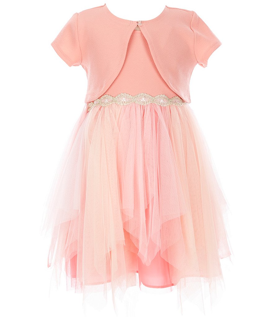 Bonnie Jean Little Girls 4-6X Short-Sleeve Cardigan & Foiled Textured Knit/Mesh Fit-And-Flare Dress Set