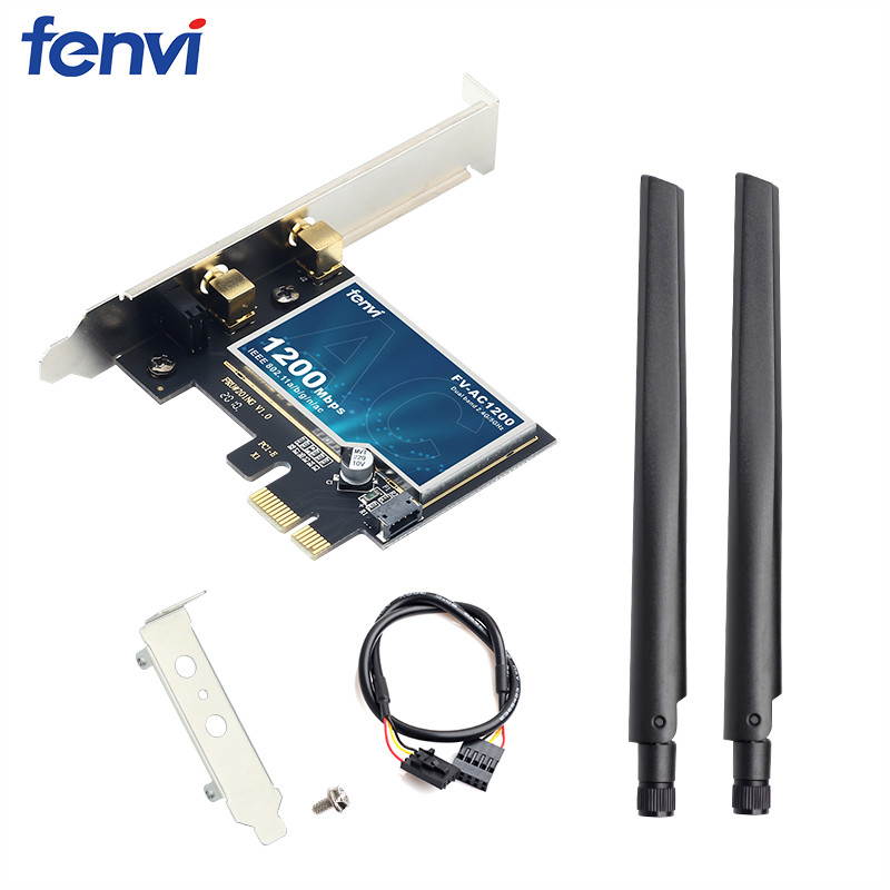 Fenvi AC1200 Wireless Dual Band PCI Express Wi-Fi Adapter Bluetooth 4.2, Up to 867Mbps(5Ghz), 300Mbps(2.4Ghz), IEEE 802.11ac, WIFI BT 4.2 PCIe Adapter, 2x External Antennas For Desktop