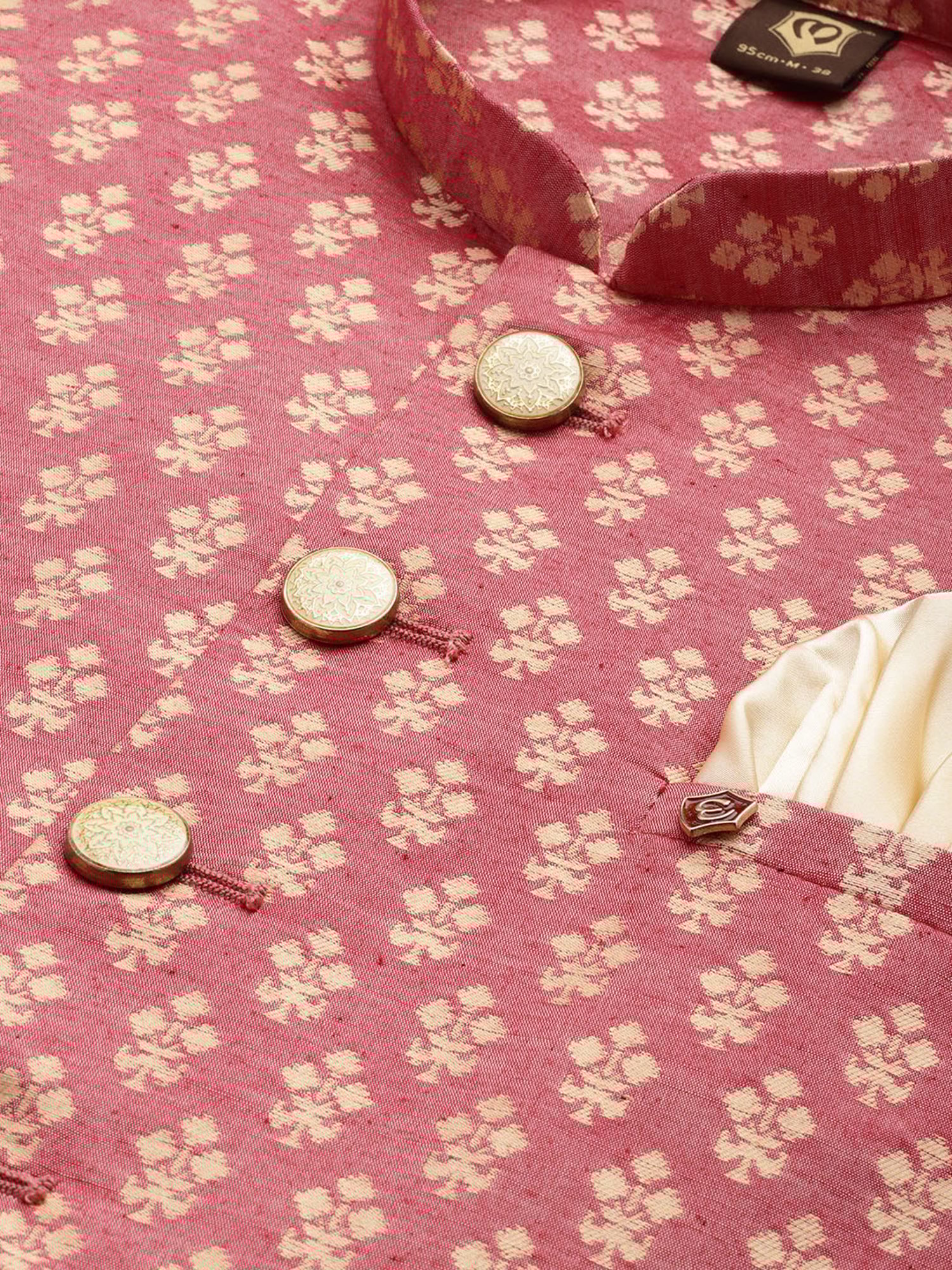 Manyavar Brick Red Regular Fit Self Design Nehru Jacket