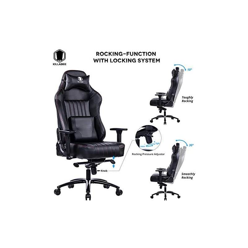 Memory Foam Gaming Chair, Adjustable Tilt Angle and 3D Armrest Ergonomic High-Back Leather Racing Executive Computer Desk Office Metal Base (Black)