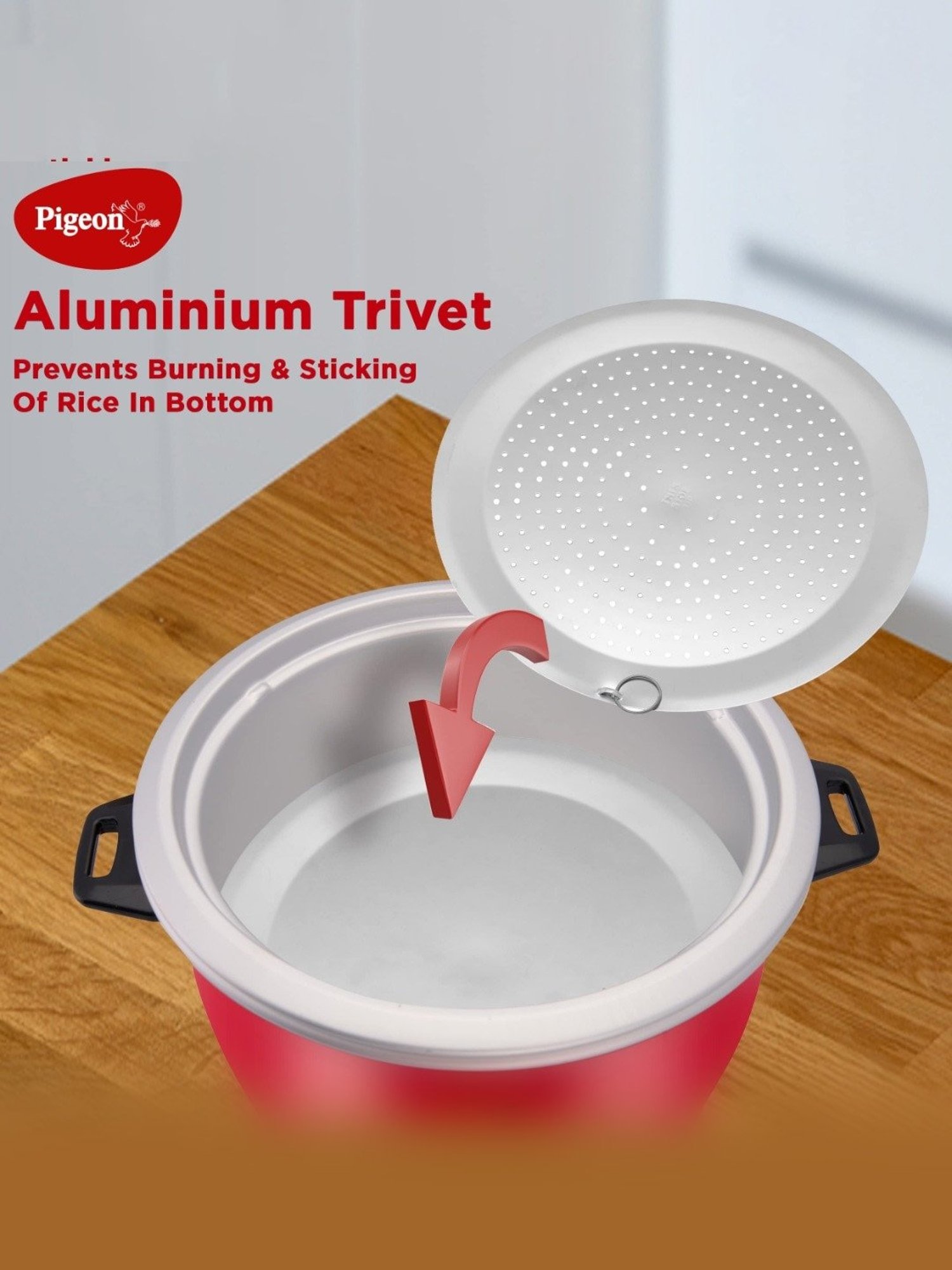 Pigeon Rice Cooker 700W, 1.8L with Single pot & Measuring Cup (Red)