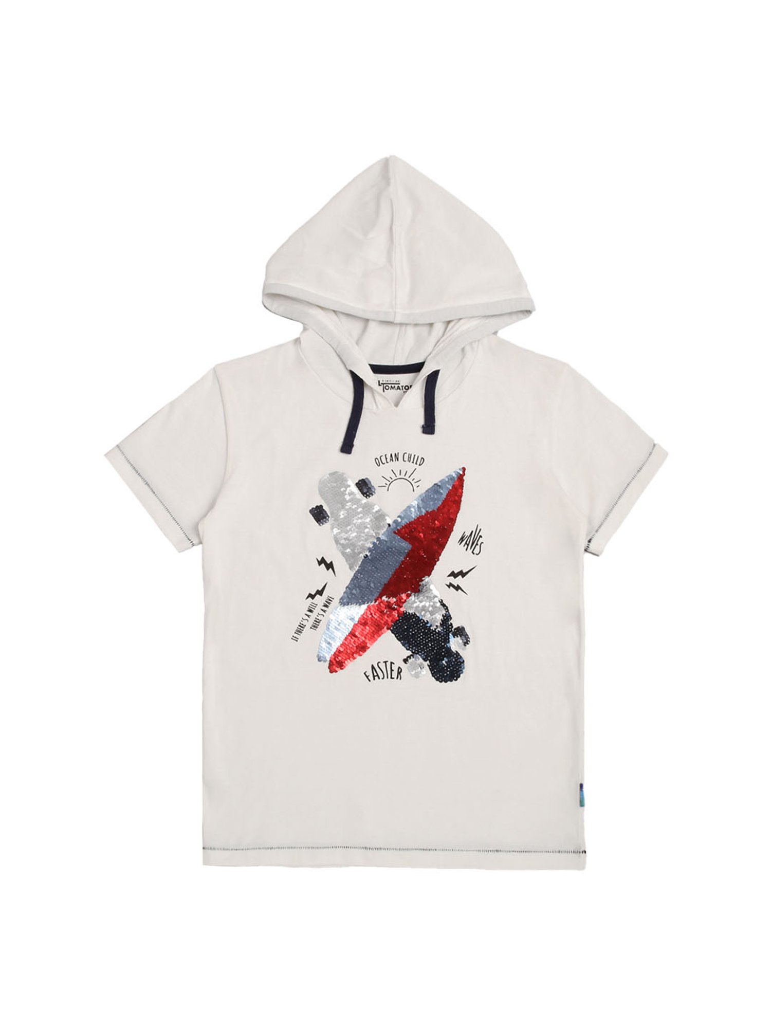 Li'l Tomatoes Boys White Embellished T-Shirt