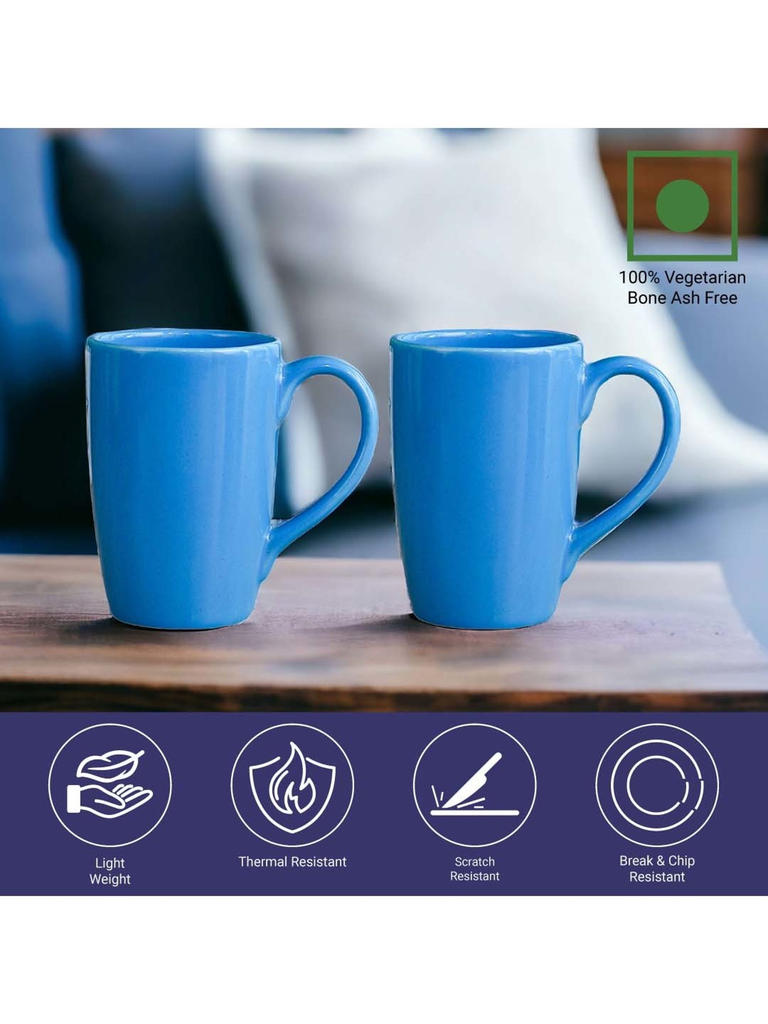 Femora Blue Ceramic Coffee Mugs (0.36 L) - Set of 6