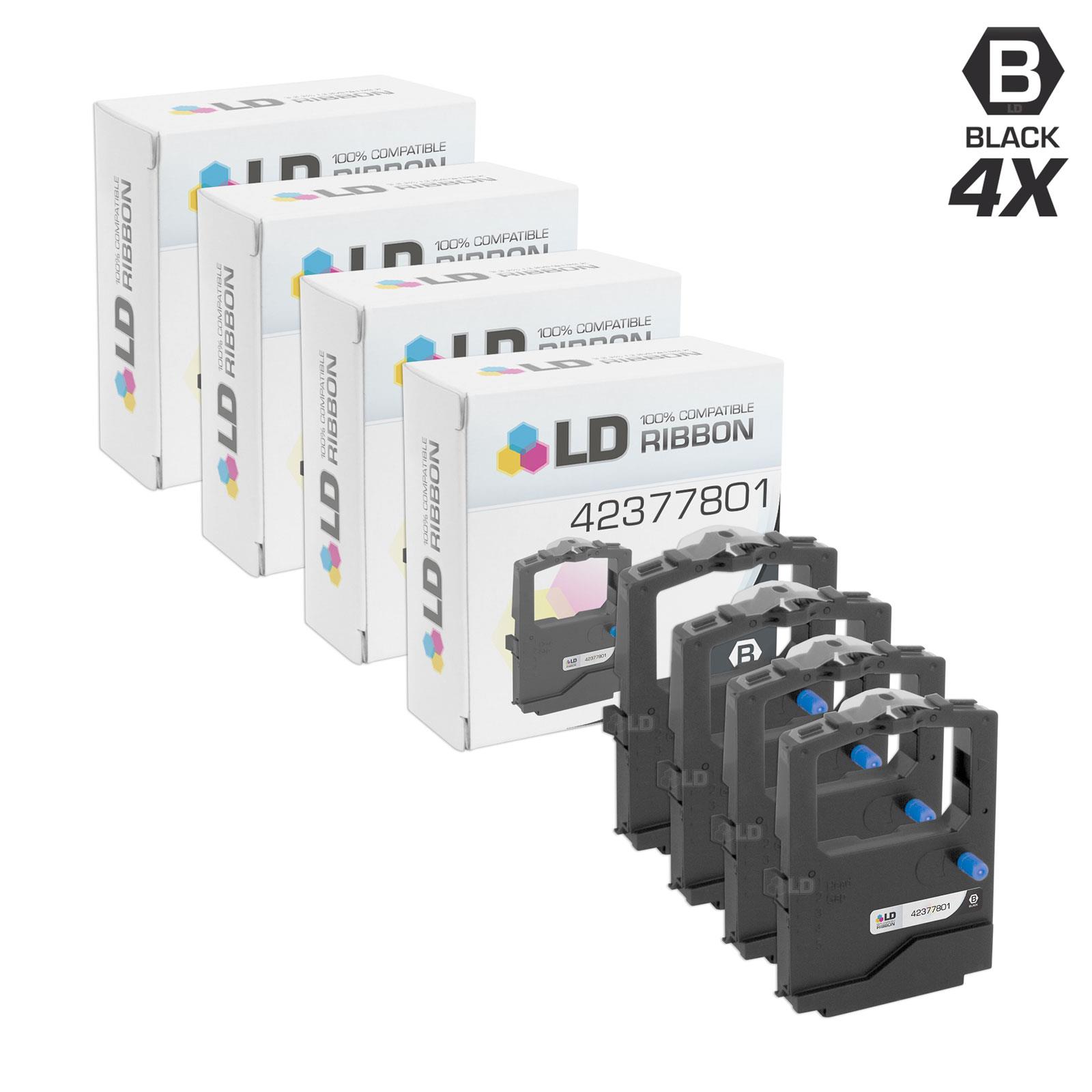 LD Compatible Printer Ribbon Cartridge Replacement for Okidata 42377801 (Black, 4-Pack)