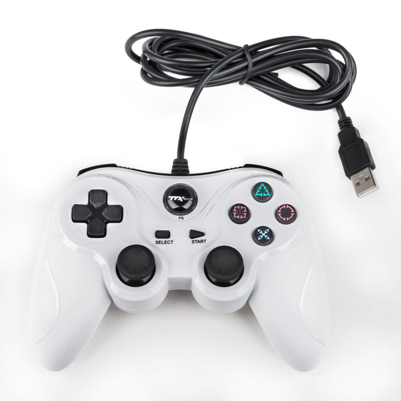 TTX Tech Analog Wired USB Controller Compatible with PlayStation 3/PC, White