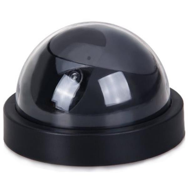 Fake Dummy Dome Security Camera with Flashing Red Light - Black