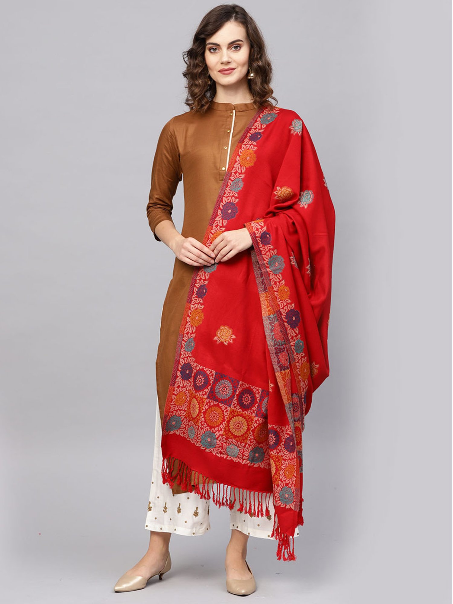 Indo Era Red Woven Pattern Stole