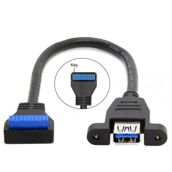 Xiwai USB 3.0 Single Port A Female Screw Mount Type to Down Angled Motherboard 20pin Header Cable 90 Degree